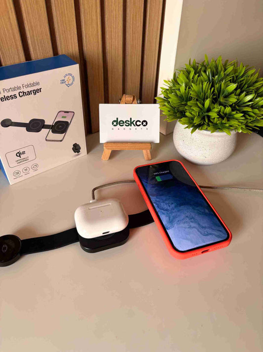 3-in-1 Foldable Qi2 Magnetic Wireless Charger in Matte Black, 15W wireless charging station, multi-device travel charger