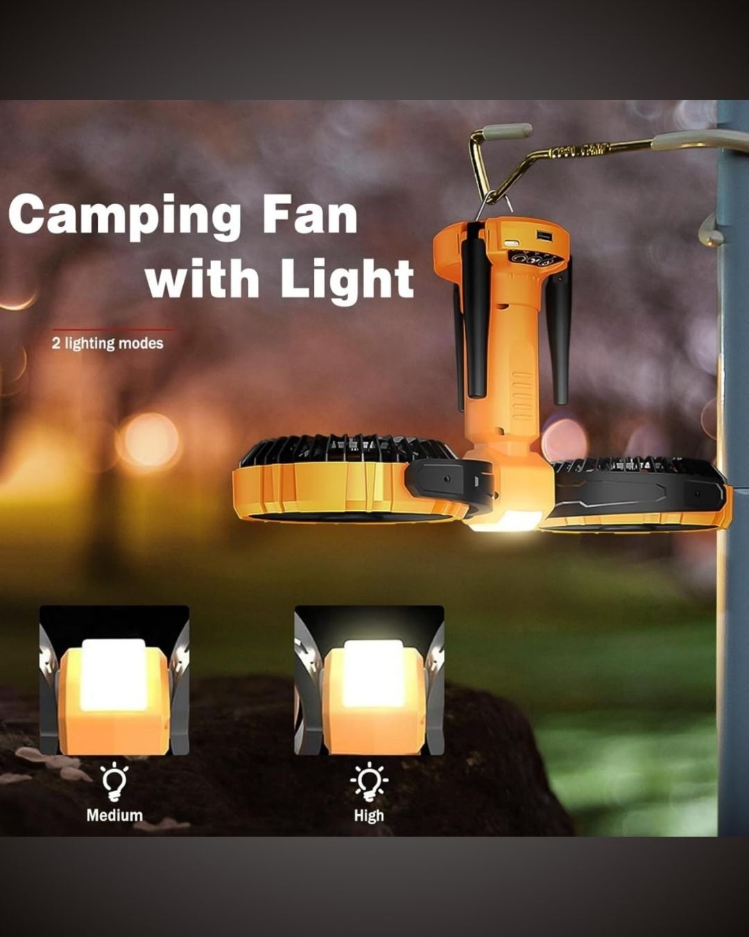Portable Double Head Camping Fan with Light 8000mAh Rechargeable Oscillating
