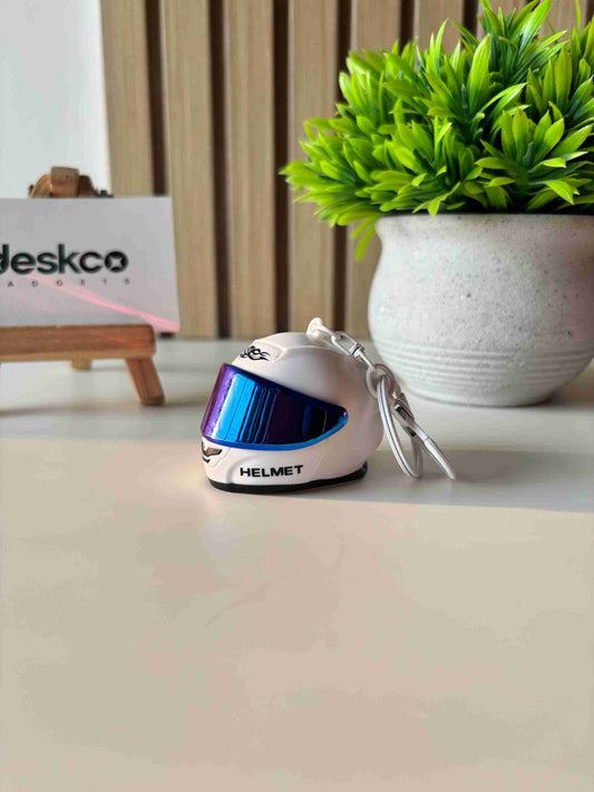 Deskco Mini Motorcycle Helmet Keychain Built-In LED Light Black