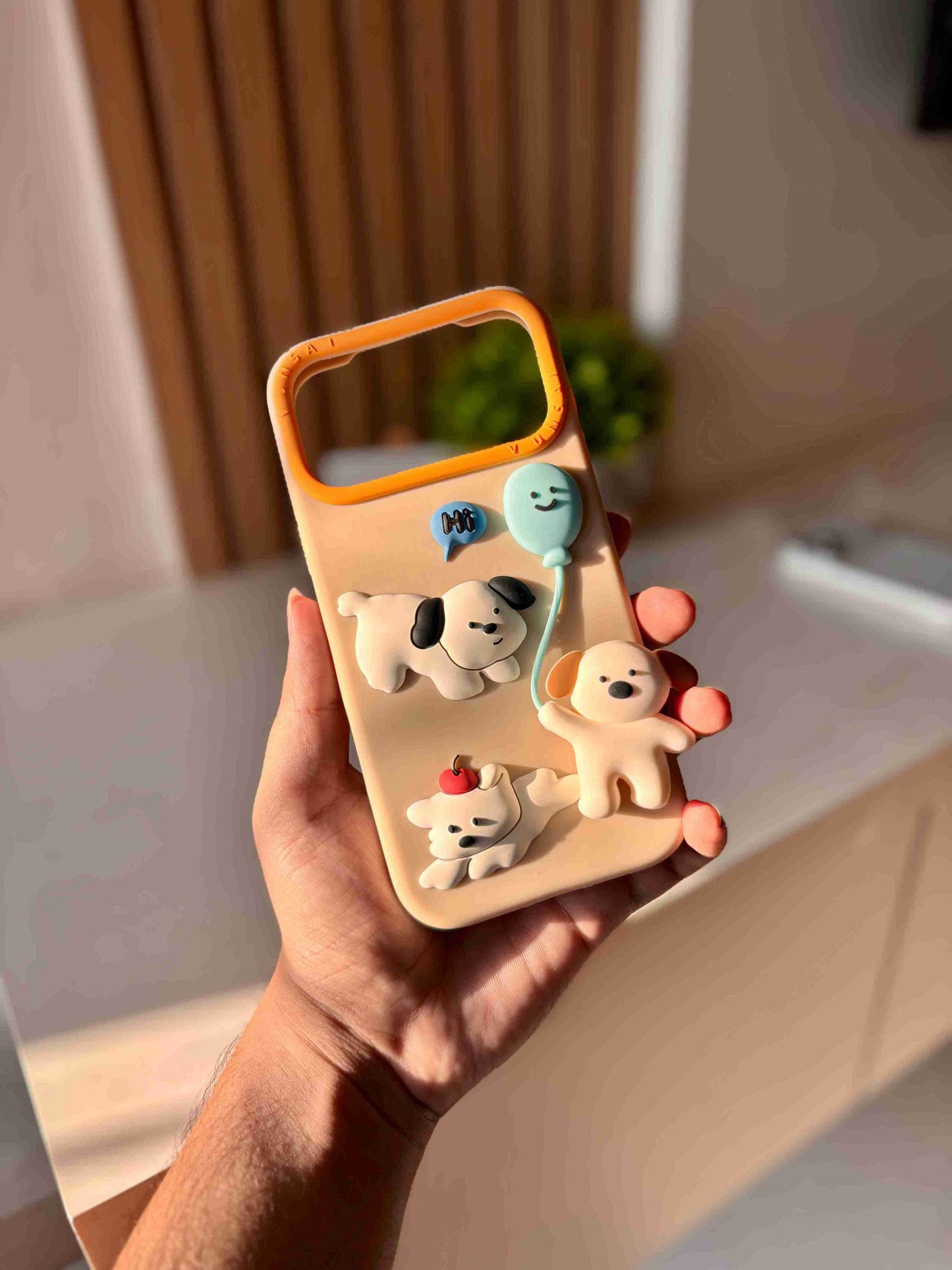 Balloon Pups 3D Puppy iPhone Case | Cute Kawaii Silicone Cover with Raised Dog Figures | Beige