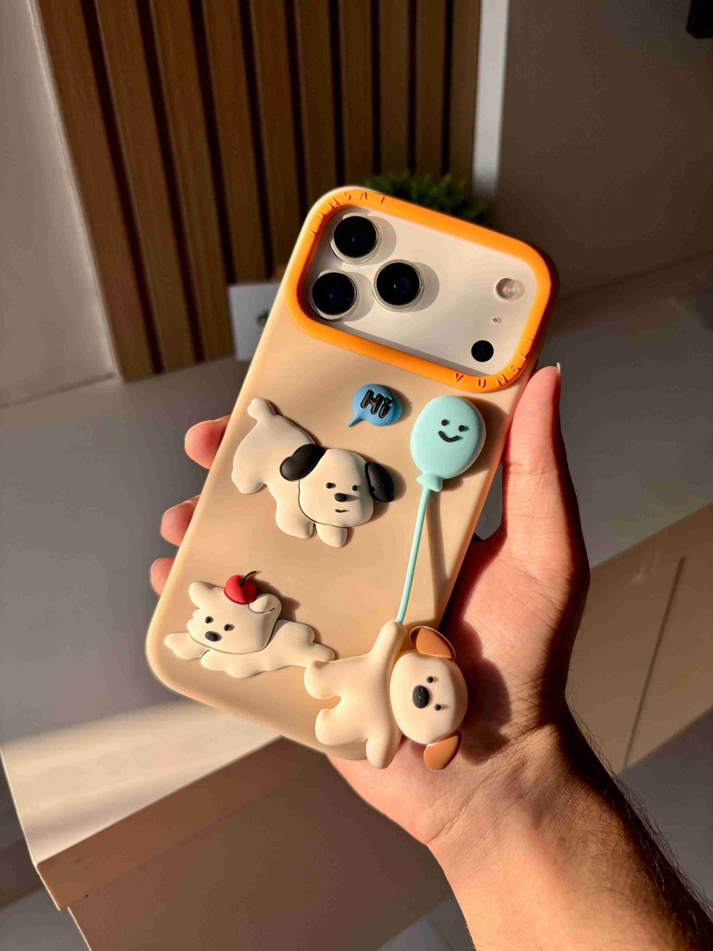 Balloon Pups 3D Puppy iPhone Case | Cute Kawaii Silicone Cover with Raised Dog Figures | Beige