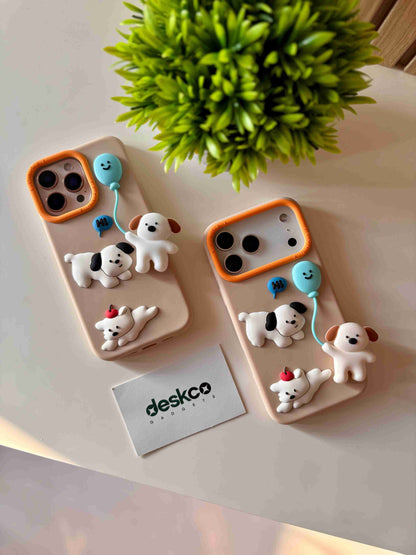 Balloon Pups 3D Puppy iPhone Case | Cute Kawaii Silicone Cover with Raised Dog Figures | Beige