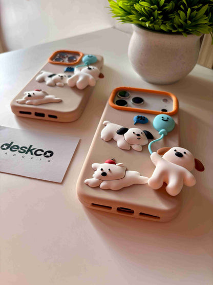 Balloon Pups 3D Puppy iPhone Case | Cute Kawaii Silicone Cover with Raised Dog Figures | Beige