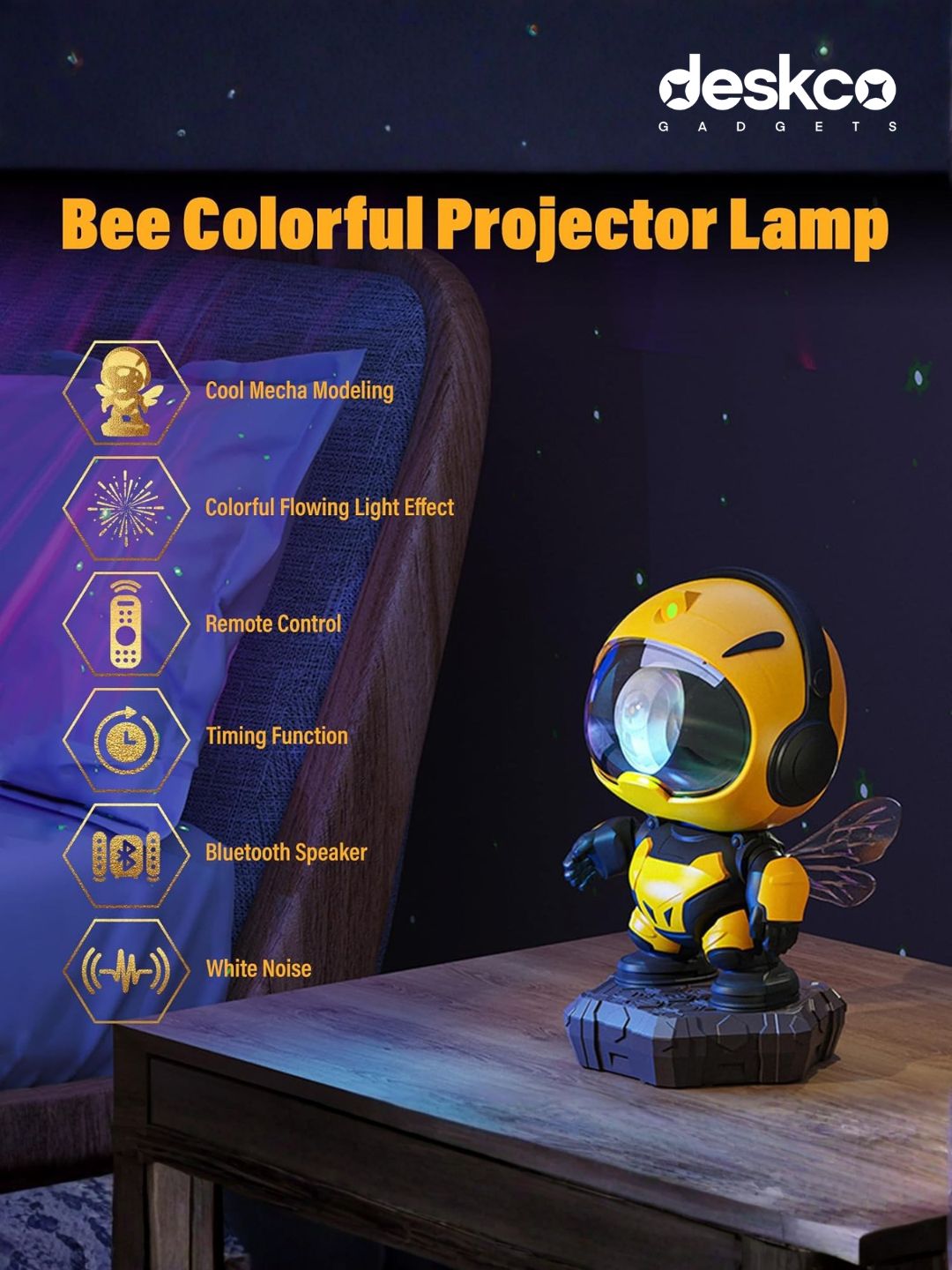Deskco DreamBee Astronaut Star Projector and Speaker | Mecha Star Projector & Bluetooth Speaker
