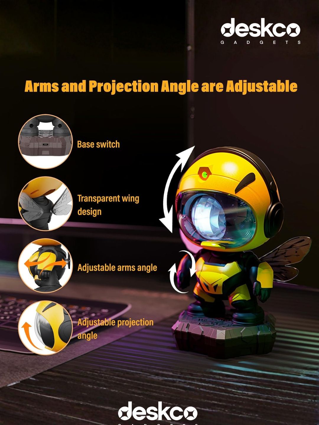 Deskco DreamBee Astronaut Star Projector and Speaker | Mecha Star Projector & Bluetooth Speaker