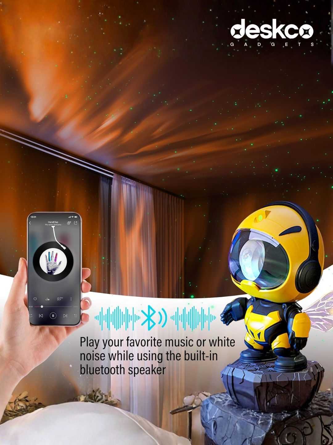 Deskco DreamBee Astronaut Star Projector and Speaker | Mecha Star Projector & Bluetooth Speaker