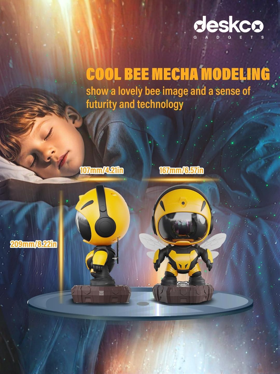 Deskco DreamBee Astronaut Star Projector and Speaker | Mecha Star Projector & Bluetooth Speaker