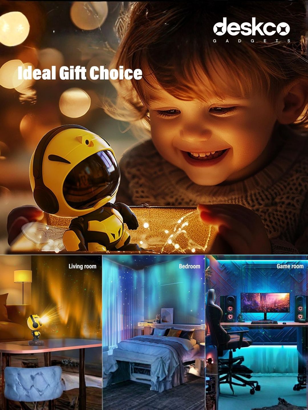 Deskco DreamBee Astronaut Star Projector and Speaker | Mecha Star Projector & Bluetooth Speaker