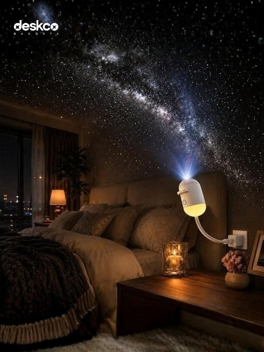 Deskco Galaxy Projector Night Light 6 Projection Slides, 360 Flexible USB Neck