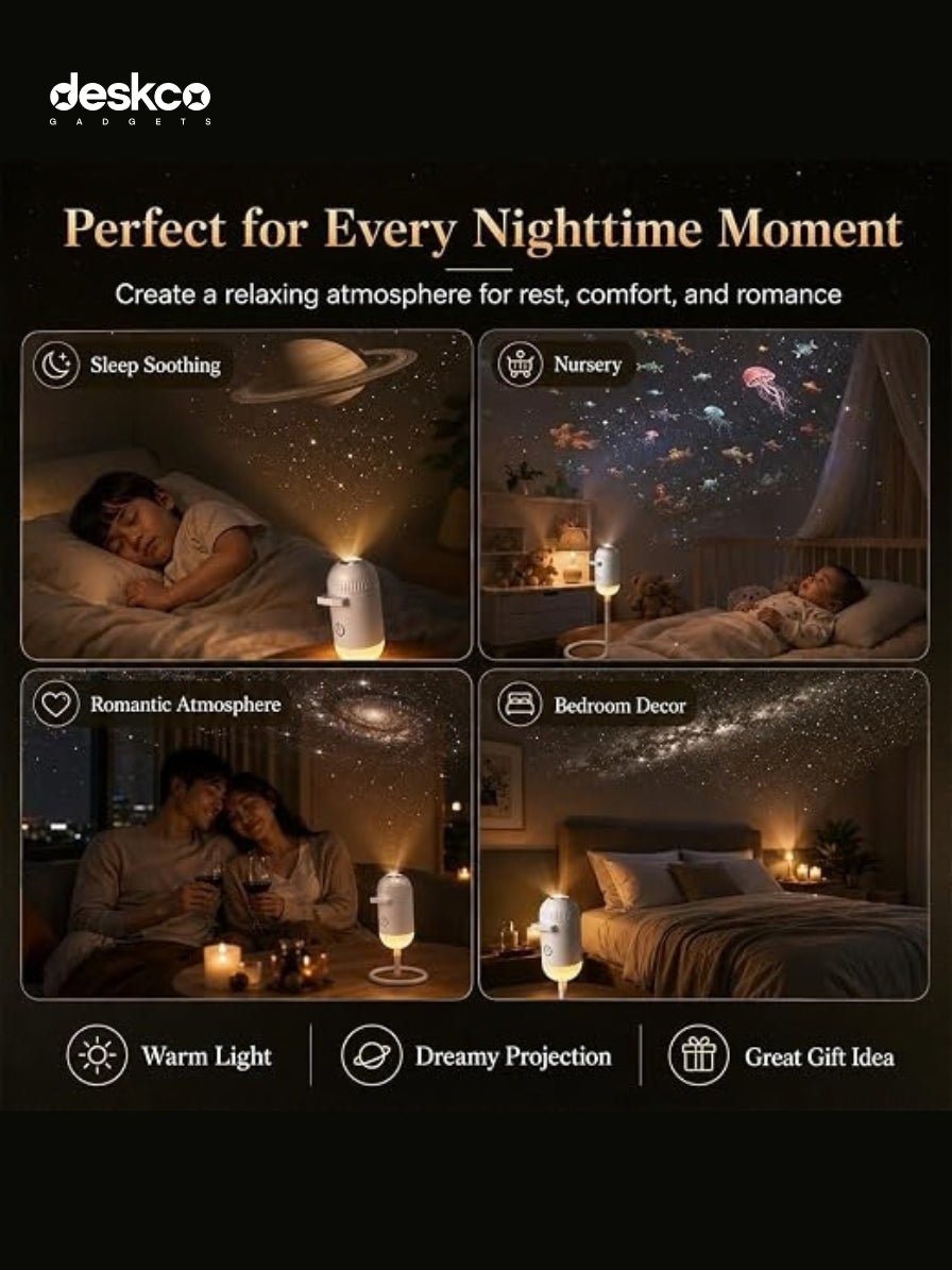 Deskco Galaxy Projector Night Light 6 Projection Slides, 360 Flexible USB Neck