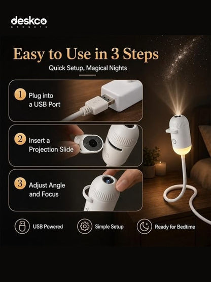 Deskco Galaxy Projector Night Light 6 Projection Slides, 360 Flexible USB Neck