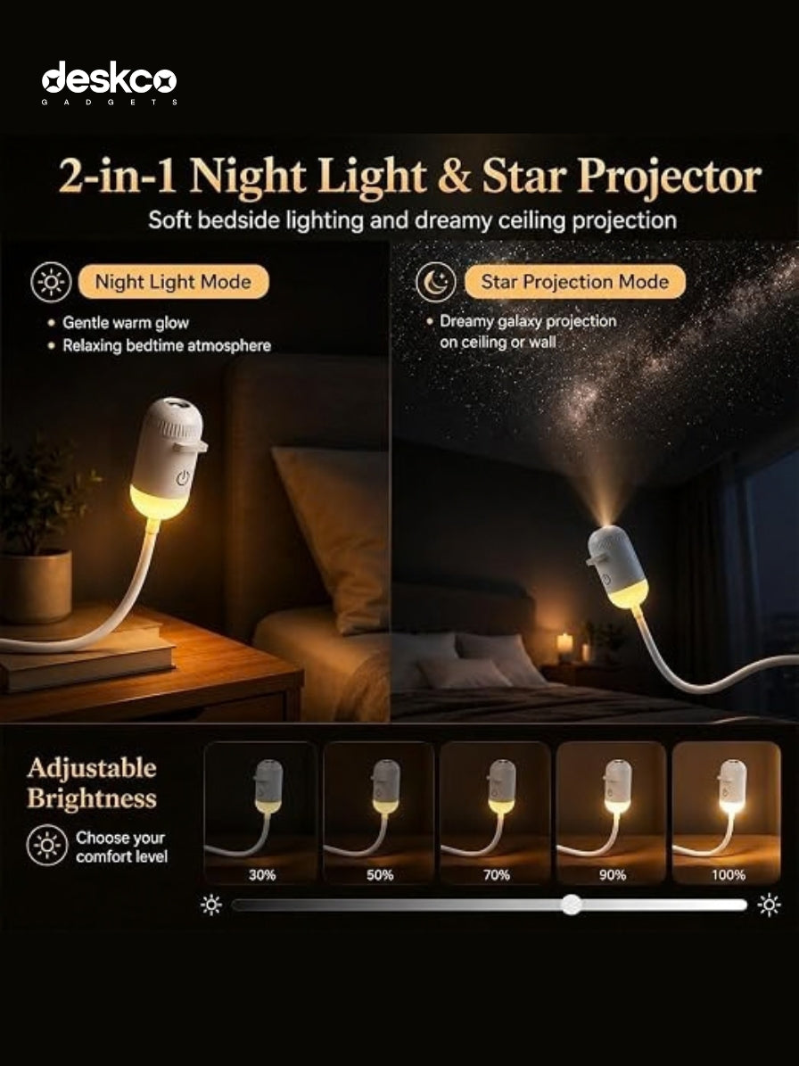 Deskco Galaxy Projector Night Light 6 Projection Slides, 360 Flexible USB Neck