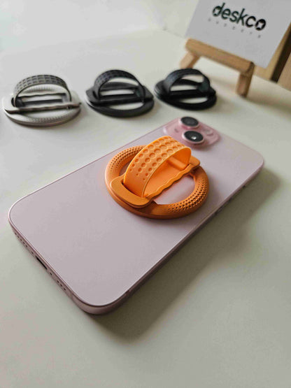Deskco MagSafe Metallic Phone Grip Stand with Silicone Strap (Premium Zinc Alloy)