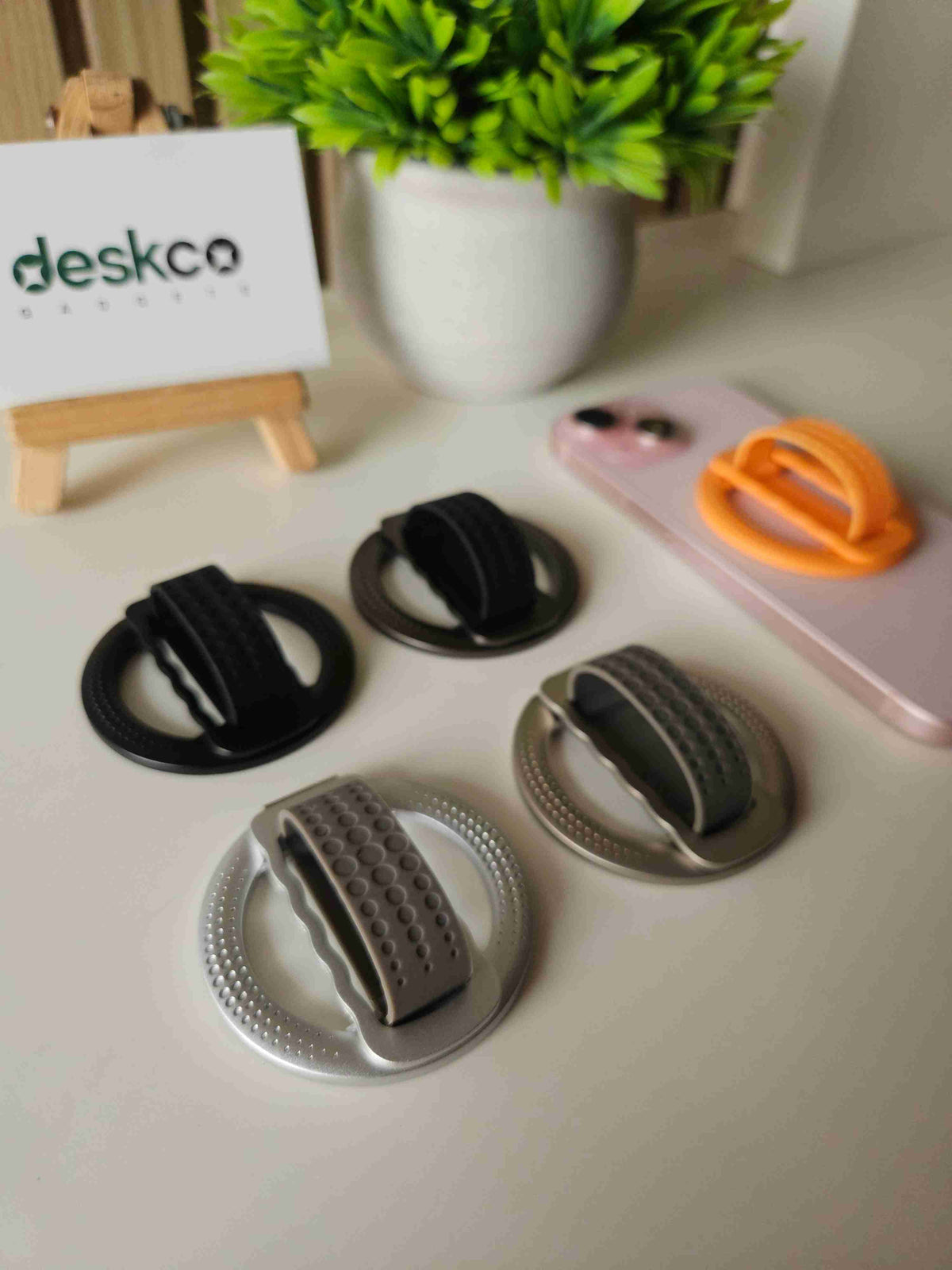 Deskco MagSafe Metallic Phone Grip Stand with Silicone Strap (Premium Zinc Alloy)
