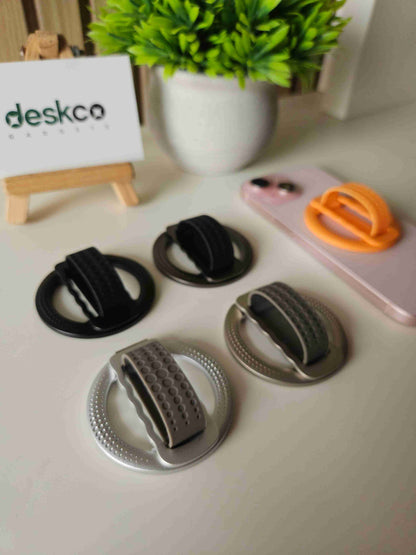 Deskco MagSafe Metallic Phone Grip Stand with Silicone Strap (Premium Zinc Alloy)