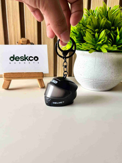 Deskco Mini Motorcycle Helmet Keychain Built-In LED Light Black