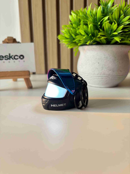 Deskco Mini Motorcycle Helmet Keychain Built-In LED Light Black