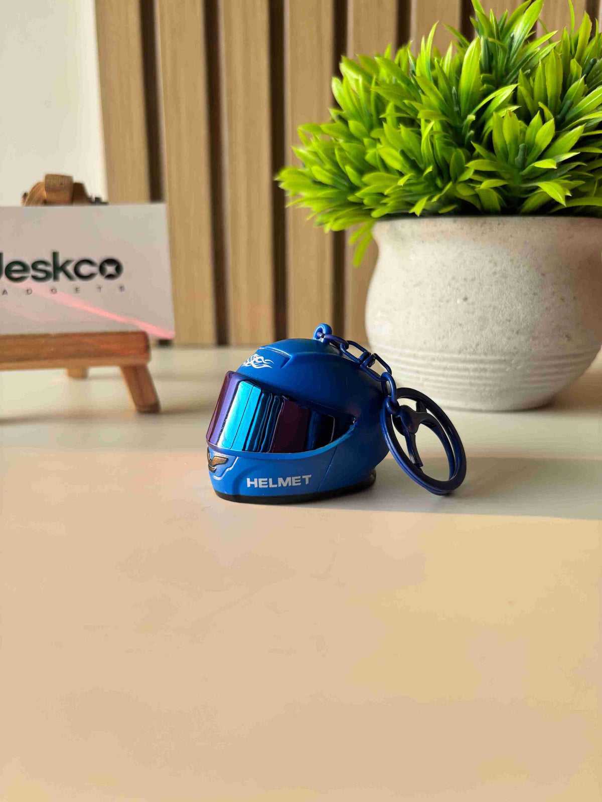 Deskco Mini Motorcycle Helmet Keychain Built-In LED Light Black