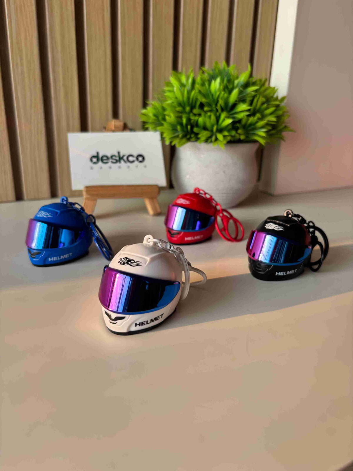 Deskco Mini Motorcycle Helmet Keychain Built-In LED Light Black