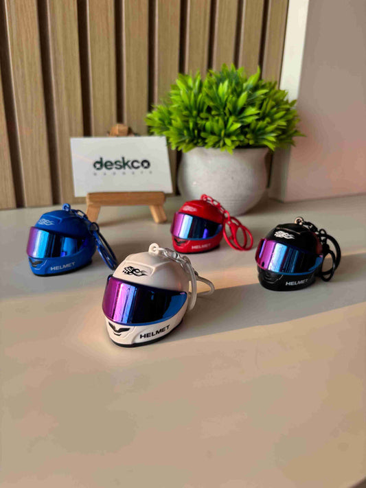 Deskco Mini Motorcycle Helmet Keychain Built-In LED Light Black