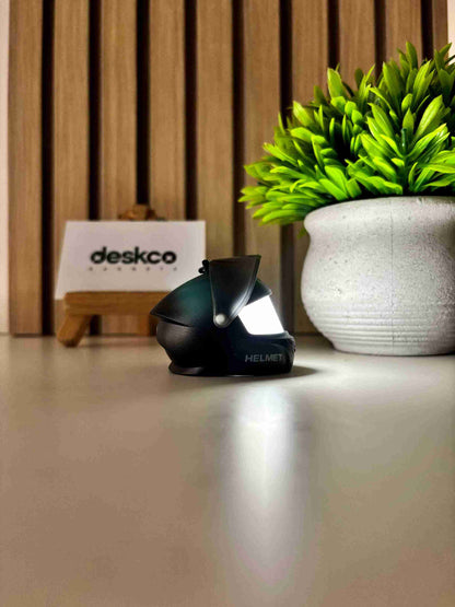 Deskco Mini Motorcycle Helmet Keychain Built-In LED Light Black