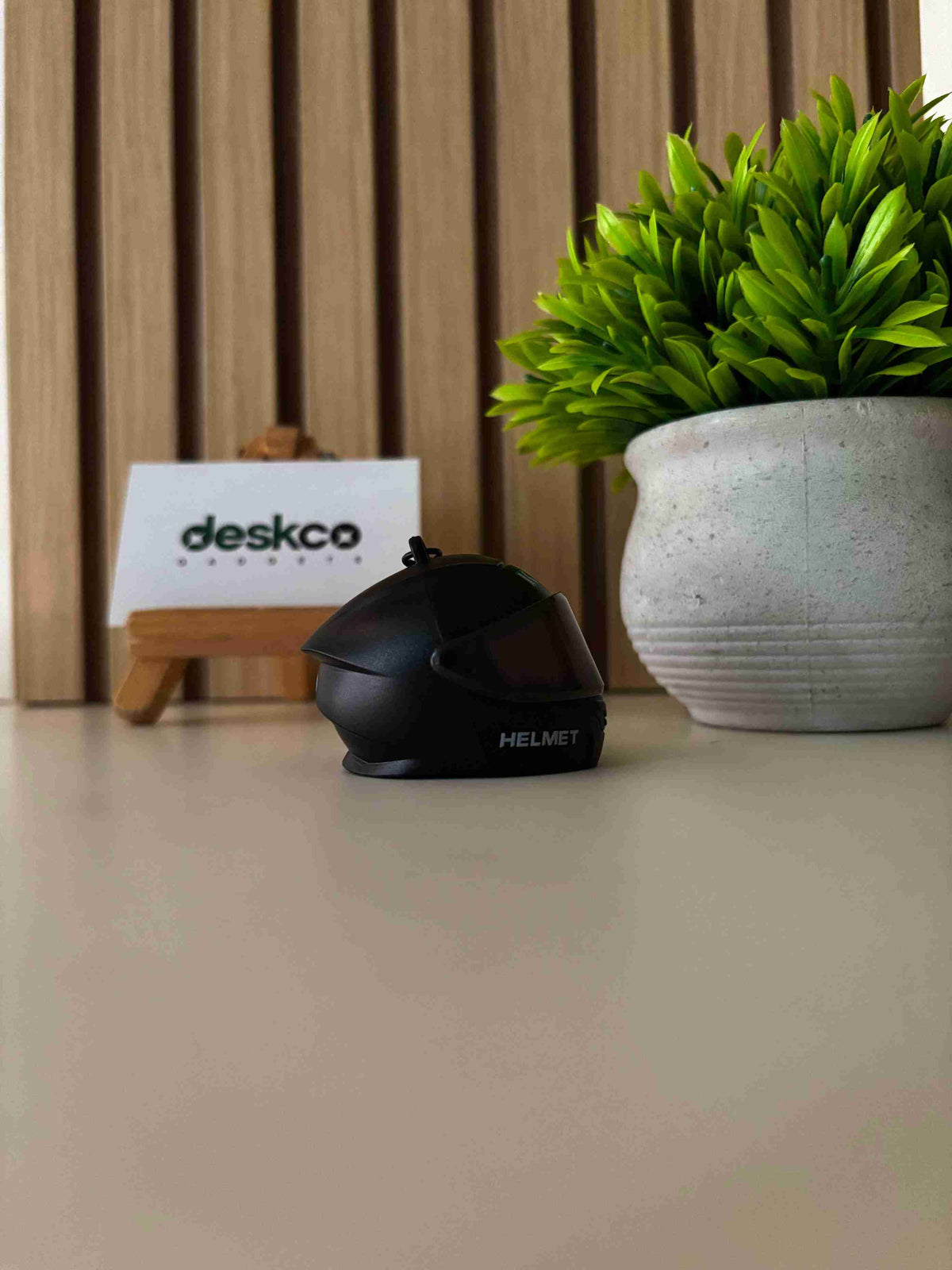 Deskco Mini Motorcycle Helmet Keychain Built-In LED Light Black