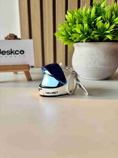 Deskco Mini Motorcycle Helmet Keychain Built-In LED Light Black