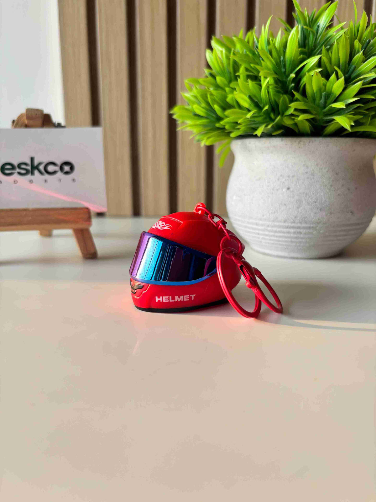 Deskco Mini Motorcycle Helmet Keychain Built-In LED Light Black