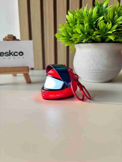 Deskco Mini Motorcycle Helmet Keychain Built-In LED Light Black