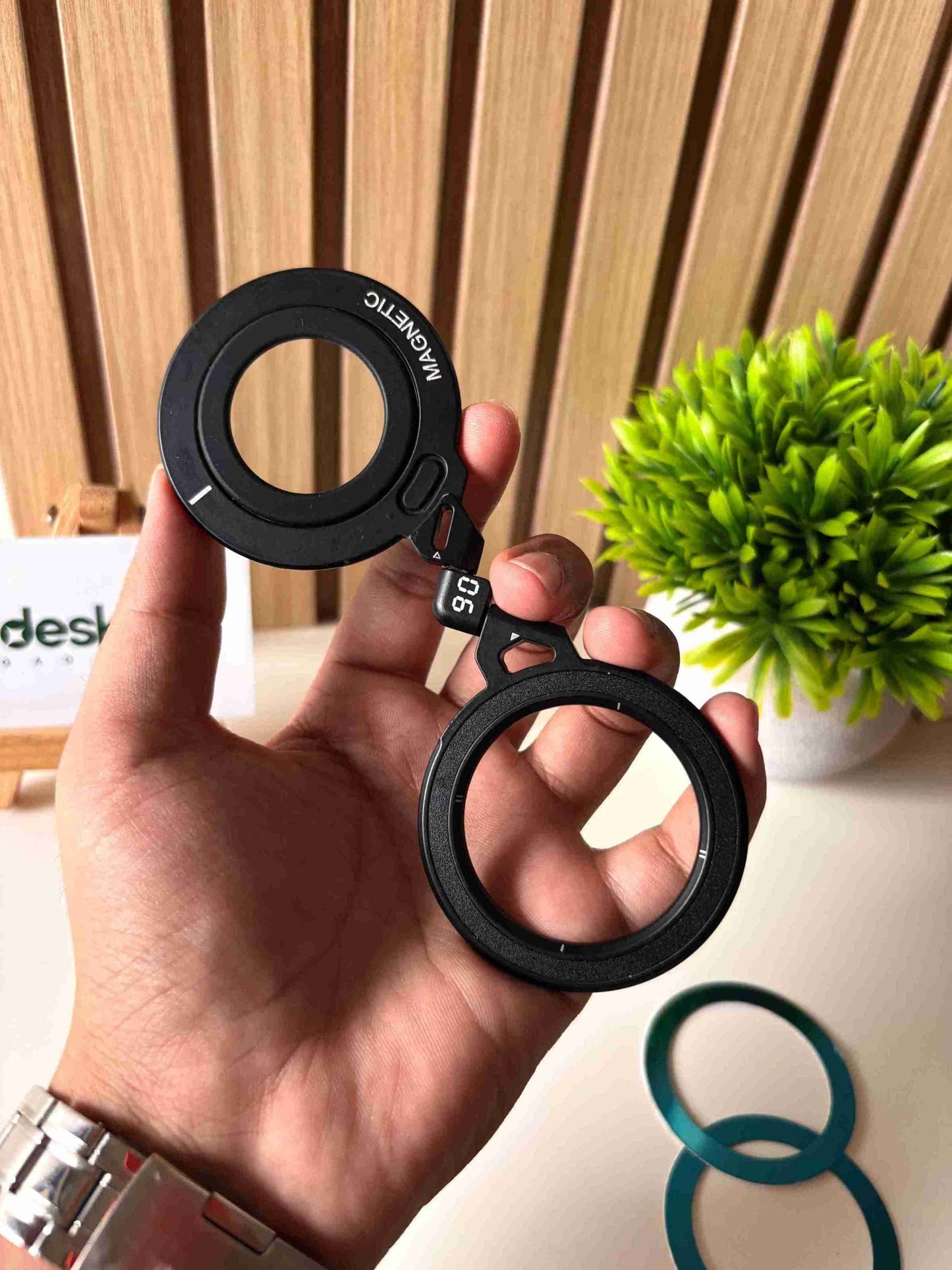 Deskco MagHover 360 | Premium Dual-Ring Magnetic Phone Stand & Grip | Comes with Magnetic Rings