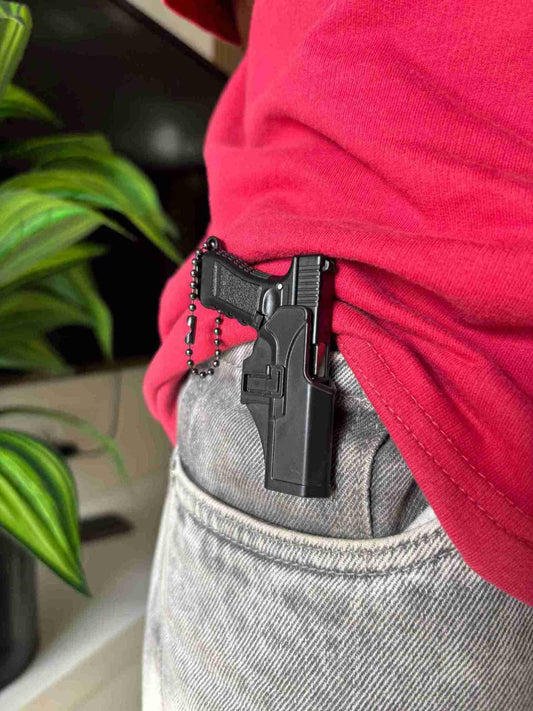 1:3 Scale Metal Glock Gun Miniature Pistol Model Keychain with Slide Action and Holster