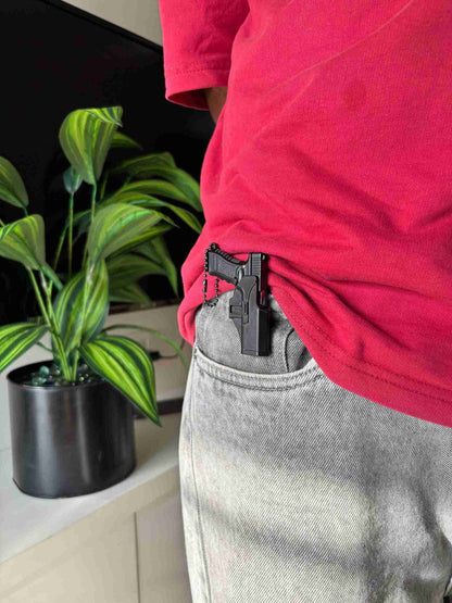 1:3 Scale Metal Glock Gun Miniature Pistol Model Keychain with Slide Action and Holster