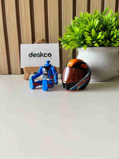 2-in-1 Die-Cast Bike Helmet Racer Action Figure Desk Toy