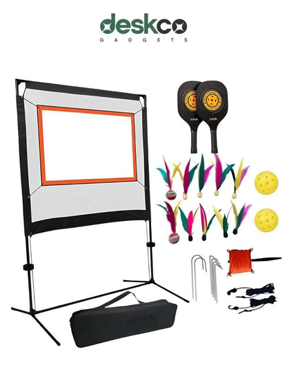 PopMinton by Deskco Portable Badminton, Pickleball, Tennis Net Set Indoor and Outdoor Pro Match Edition