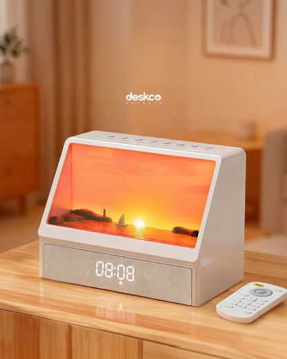 Deskco Horizon Dreamer Pro Lamp: Gentle Wake Alarm Clock with Sunrise and Sunset lamp effect & Bedside Bluetooth Speaker