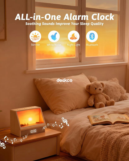Deskco Horizon Dreamer Pro Lamp: Gentle Wake Alarm Clock with Sunrise and Sunset lamp effect & Bedside Bluetooth Speaker
