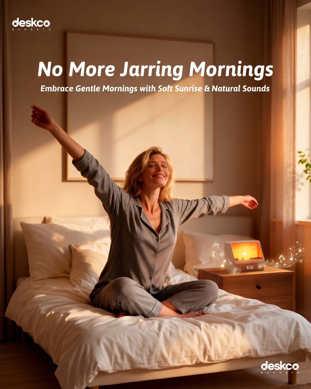 Deskco Horizon Dreamer Pro Lamp: Gentle Wake Alarm Clock with Sunrise and Sunset lamp effect & Bedside Bluetooth Speaker
