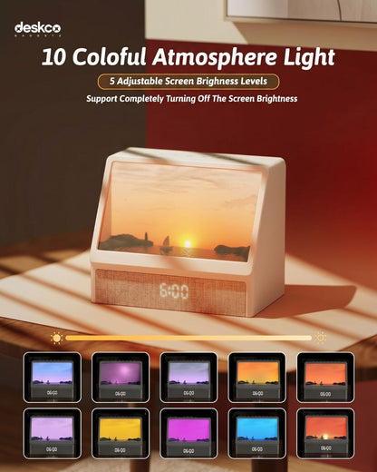 Deskco Horizon Dreamer Pro Lamp: Gentle Wake Alarm Clock with Sunrise and Sunset lamp effect & Bedside Bluetooth Speaker