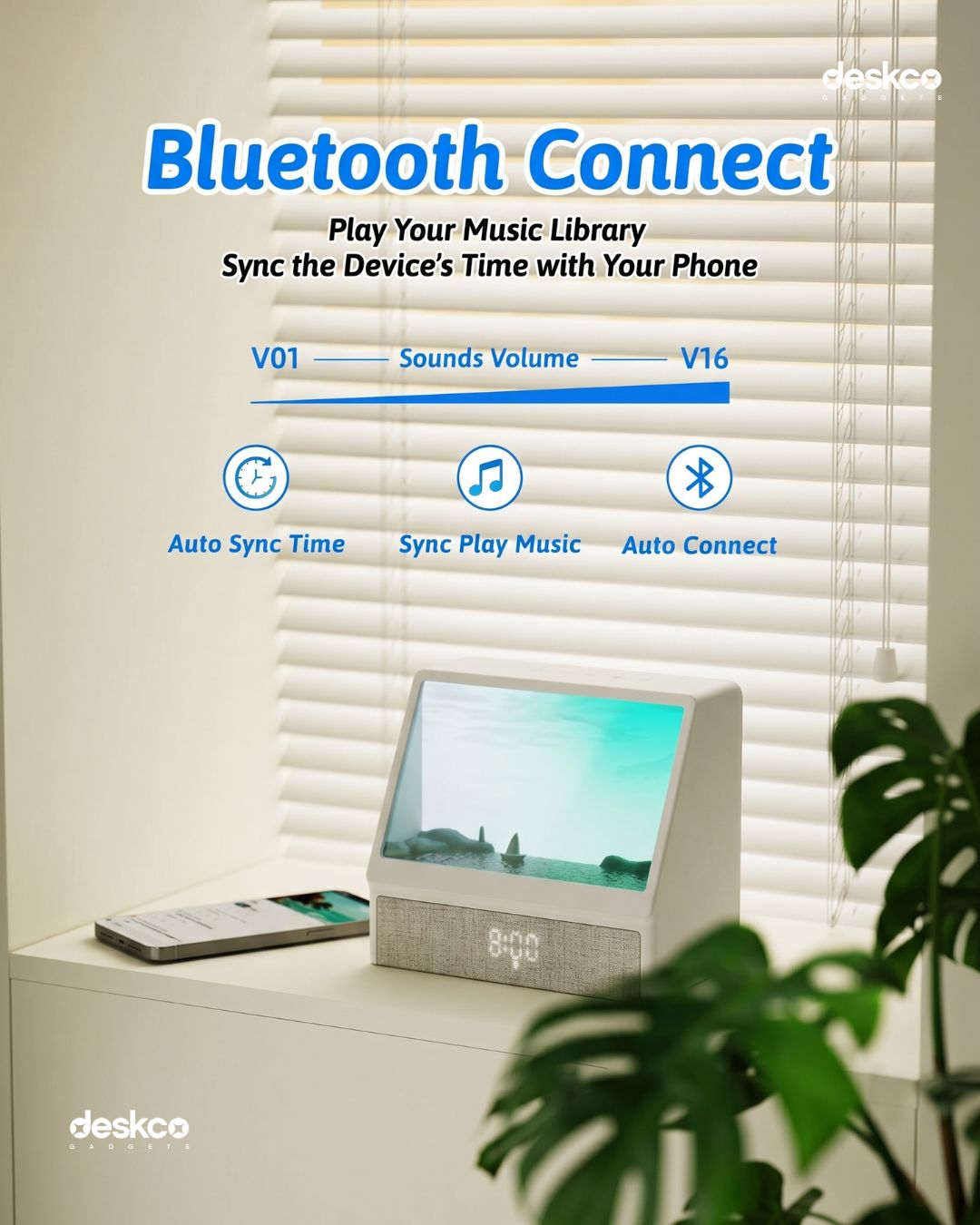 Deskco Horizon Dreamer Pro Lamp: Gentle Wake Alarm Clock with Sunrise and Sunset lamp effect & Bedside Bluetooth Speaker