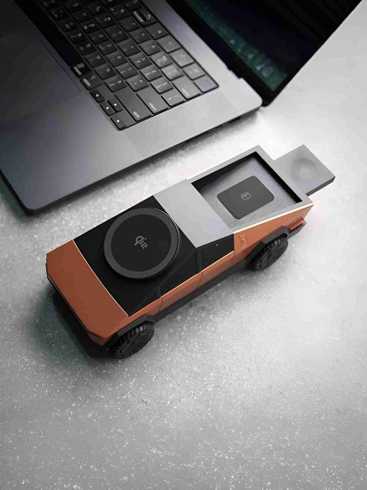 QI2 3-in-1 Wireless Charging Station | Cybertruck-Inspired Fast Charging Dock for iPhone, Android, Apple Watch & Earbuds