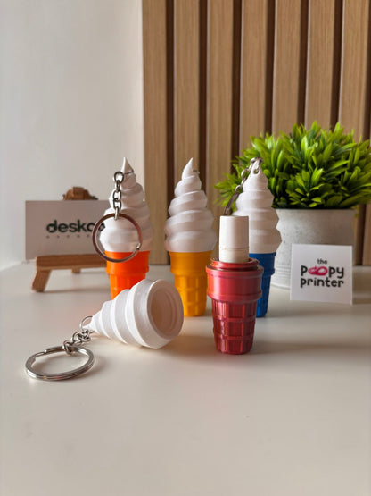 Cute Ice Cream Lip Balm Holder 3D Printed Keychain