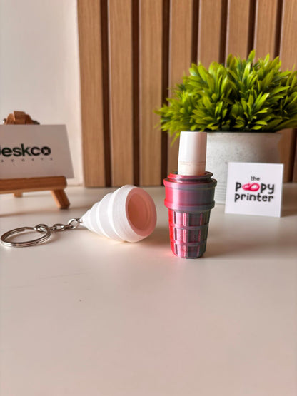 Cute Ice Cream Lip Balm Holder 3D Printed Keychain