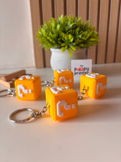 Retro Video Game Mystery Block 3D Printed Keychain