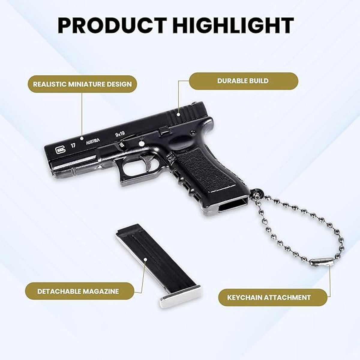 1:3 Scale Metal Glock Gun Miniature Pistol Model Keychain with Slide Action and Holster